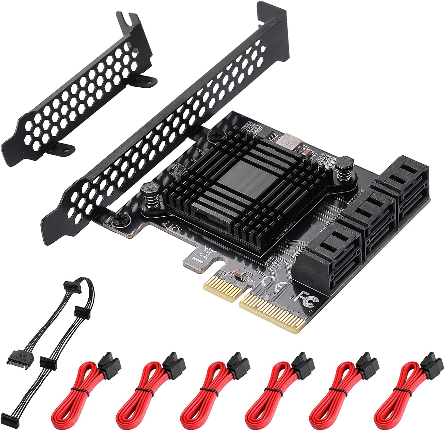 MZHOU PCI-E 1X Interface 3.0 10 Port SATA Card with 10 SATA Cables & SATA Power Splitter Cable and Low Profile Bracket - 6Gbps SATA 3.0 PCIe Card