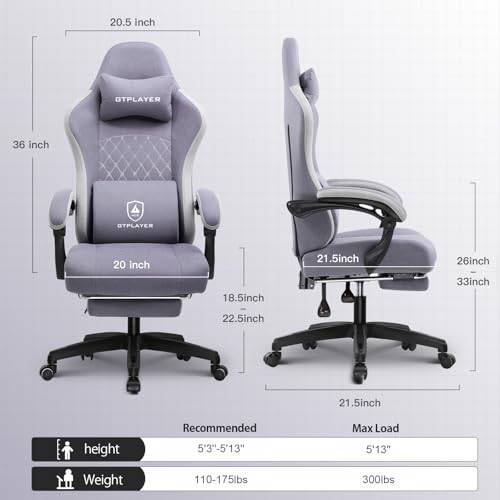 GTPLAYER Gaming Chair, Computer Office Chair with Pocket Spring Cushion, Linkage Armrests and Footrest