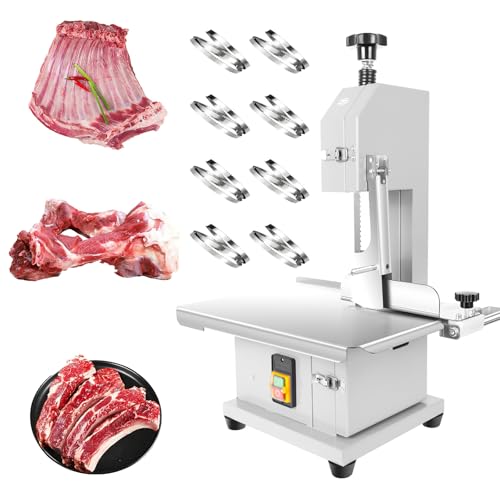 1000W Electric Bone Saw Machine, 18x14" Stainless Steel Worktable, Cuts 0.04-3.9" Thickness, Frozen Meat Cutter with 8 Blades Included