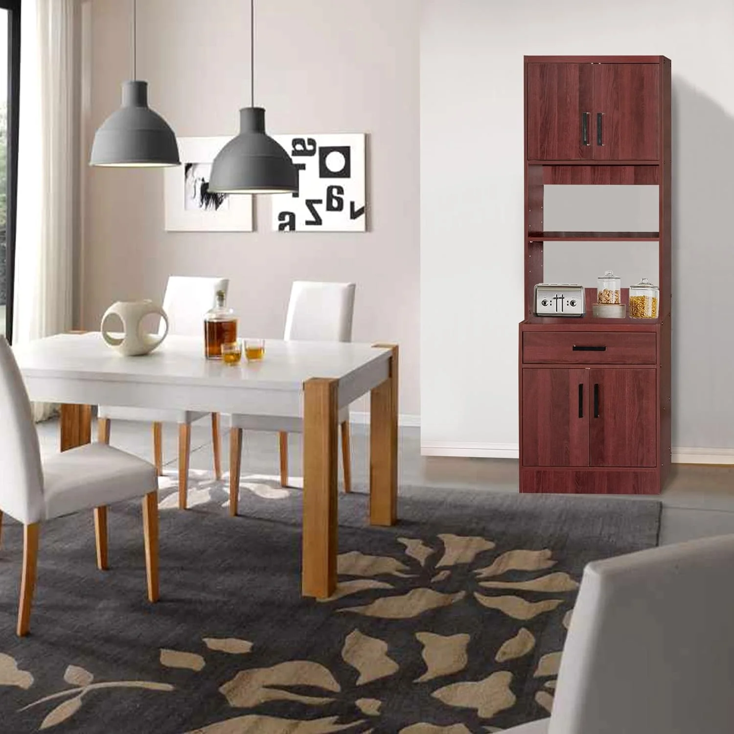 Shelby Tall Wooden Kitchen Pantry In Mahogany