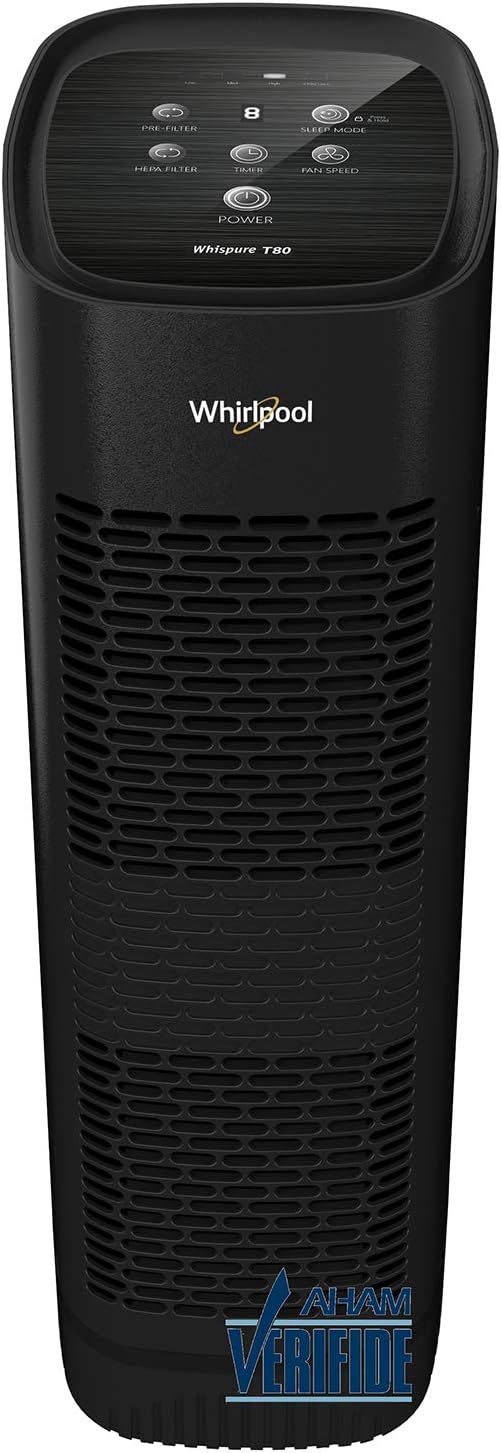 Whirlpool Whispure WPT80B, True HEPA Purifier, Activated Carbon Advanced Anti-Bacteria, Ideal for Allergies, Odors, Pet Dander, Mold, Smoke, Smokers