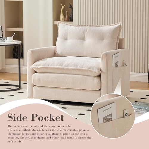 360 Swivel Accent Barrel Chair with Storage Ottoman & Headrest