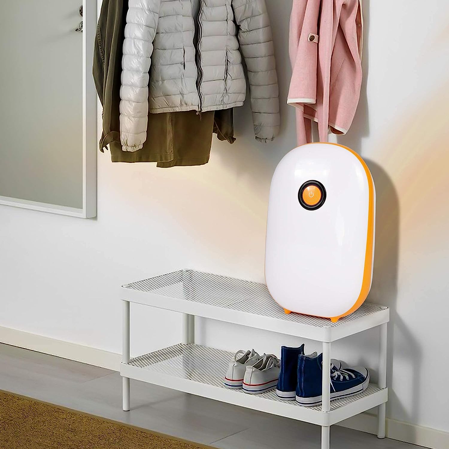 Small Portable Quiet Dehumidifier with Auto Shut-off,1100ml Water Tank, Dehumidifier for Home Basement, Bedroom, Bathroom, Closet RV, Orange