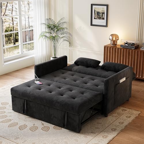 Sofa Bed, Loveseat 3-in-1 Sleeper Sofa with Pull Out Bed, Pockets and USB