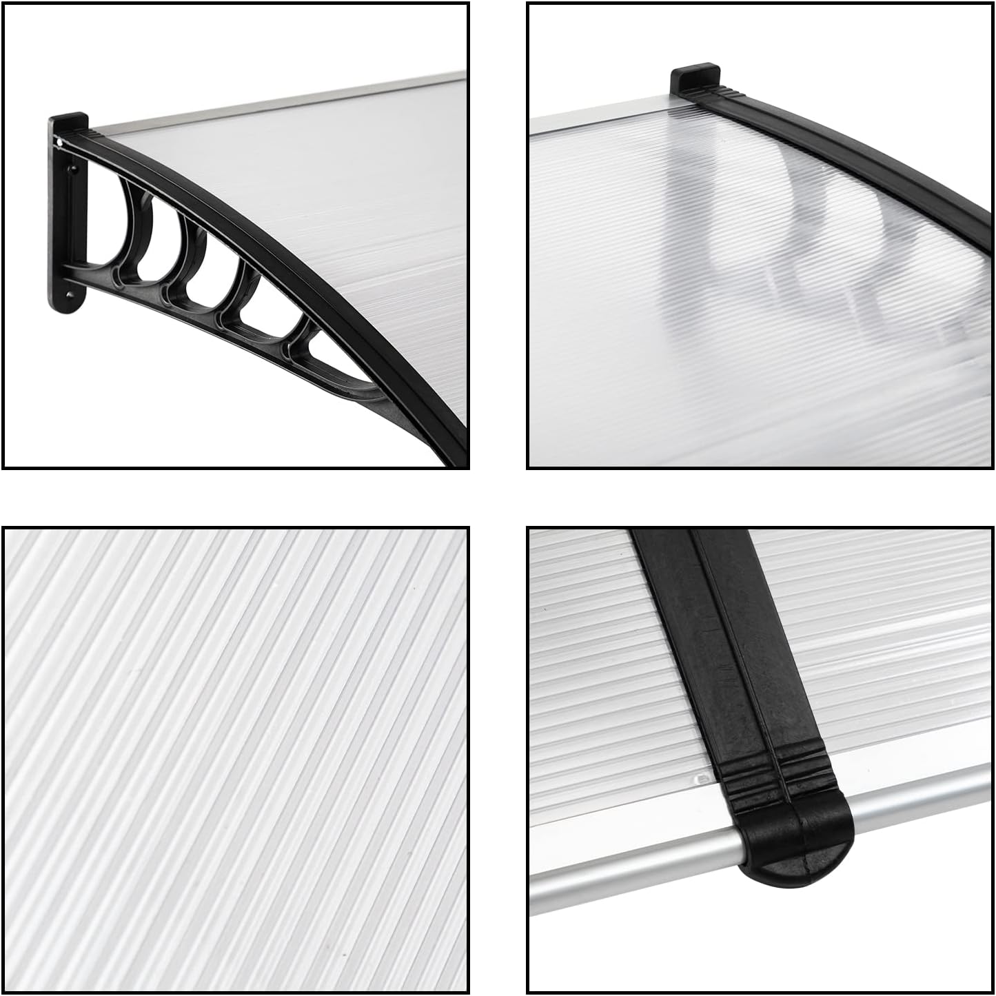 MATICO 79 Outdoor Clear Door Awning Patio Window Cover Polycarbonate Rain & Snow Protection, Modern Black Hollow Sheet with UV Protection Cover