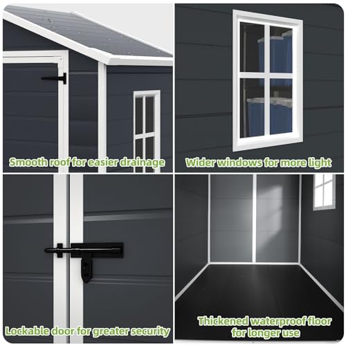 Outdoor Storage Shed 6x4.4FT, Resin Shed Plastic with Floor for Garden Tool,Waterproof Outdoor Resin Storage,Lockable Doors for Patio,Yard