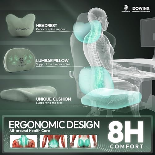 Dowinx Fabric Gaming Chair with Heated Massage Lumbar Support, Computer Game Chairs for Adults