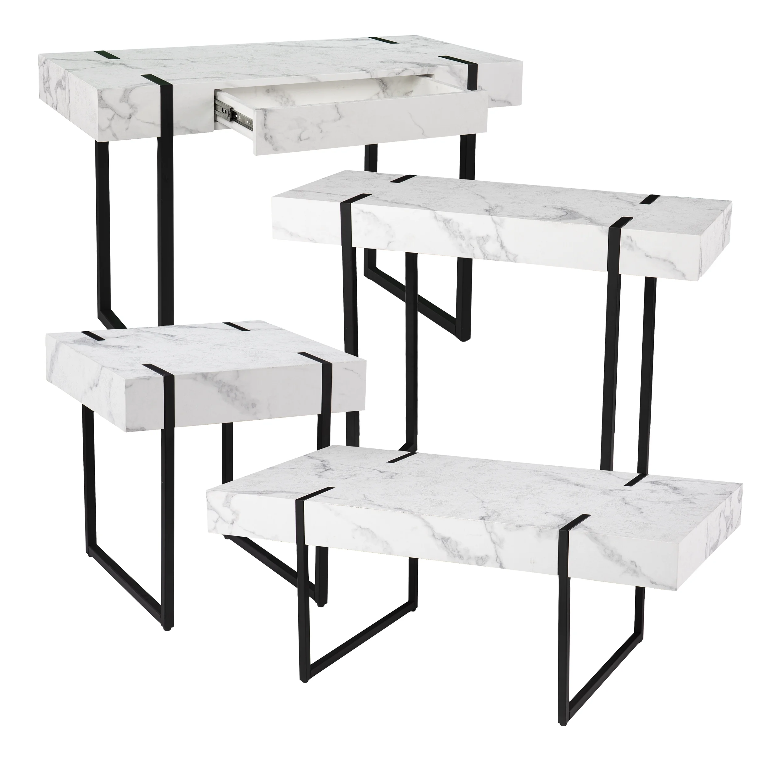 Southern Enterprises Rahilee Modern Rectangle Faux Marble Cocktail Table