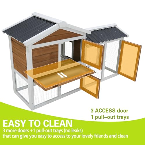 122" Large Chicken Coop with Run,Outdoor Chicken Run W/Nesting Box & Perch,Wooden Hen House W/Ramp & Sliding Trays