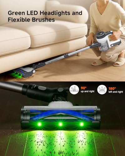 YONNDER Cordless Vacuum Cleaner, 48KPA/550W/60Mins Powerful Stick Vacuum for Home, Anti-Tangle, Self-Standing, Lightweight, Charging Dock