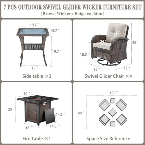Patio Wicker Chairs Swivel Rocker - Outdoor Swivel Rocking Chairs Set of 2 with Rattan Side Table