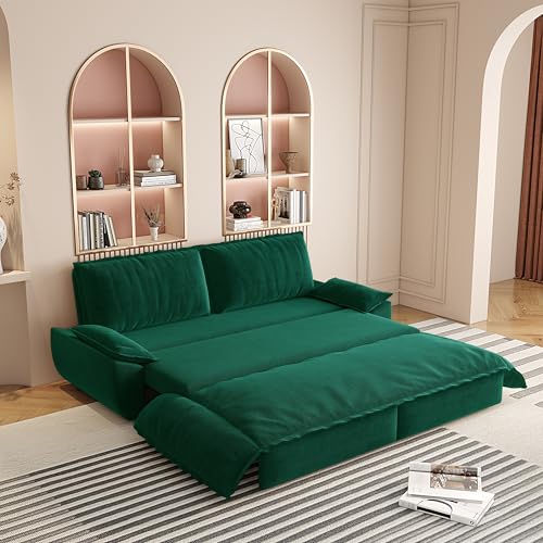 70.1" Futon Sofa Bed Queen Size, Pull Out Bed, 3-in-1 Convertible Sleeper Sofa with 2 Soft Pillows, Modern Velvet Futon Couch for Living Room