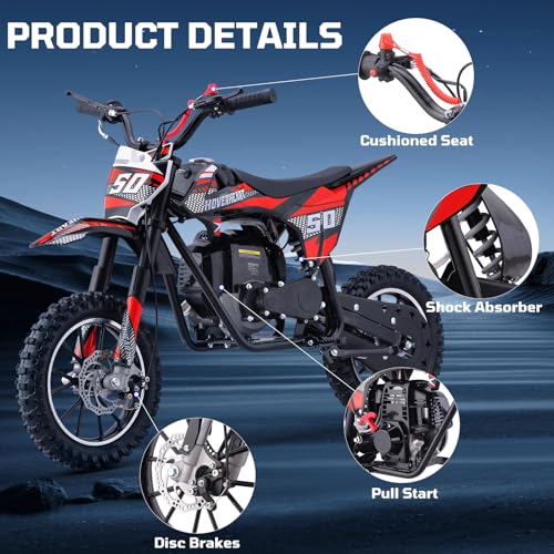 Kids 50cc Dirt Bike, 49cc Gas Dirt Bike for Kids 8-14, Gas Powered Mini Dirt Bikes, 2 Stroke Dirt Bikes, Max Load 165 Lbs