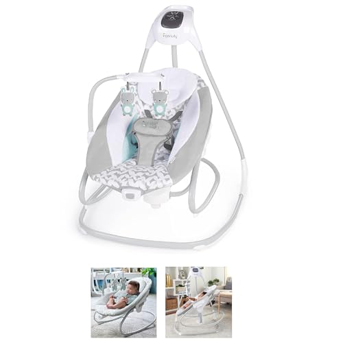 Ingenuity SimpleComfort Lightweight Compact 6-Speed Multi-Direction Baby Swing, Vibrations & Nature Sounds, 0-9 Months 6-20 lbs (Pink Cassidy)
