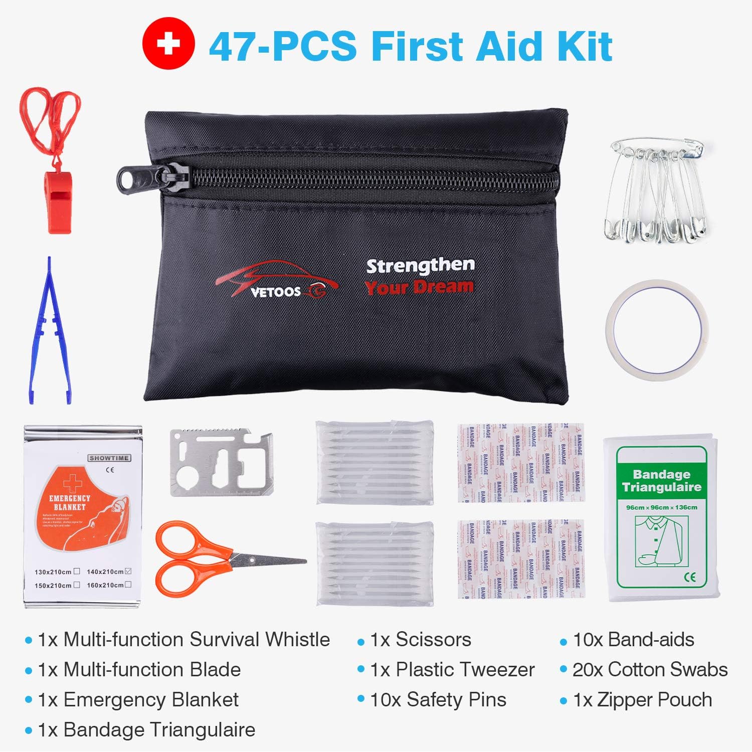 Roadside Emergency Car Kit with Jumper Cables, Auto Vehicle Safety Road Side Assistance Kits, Winter Car Kit for Women and Men