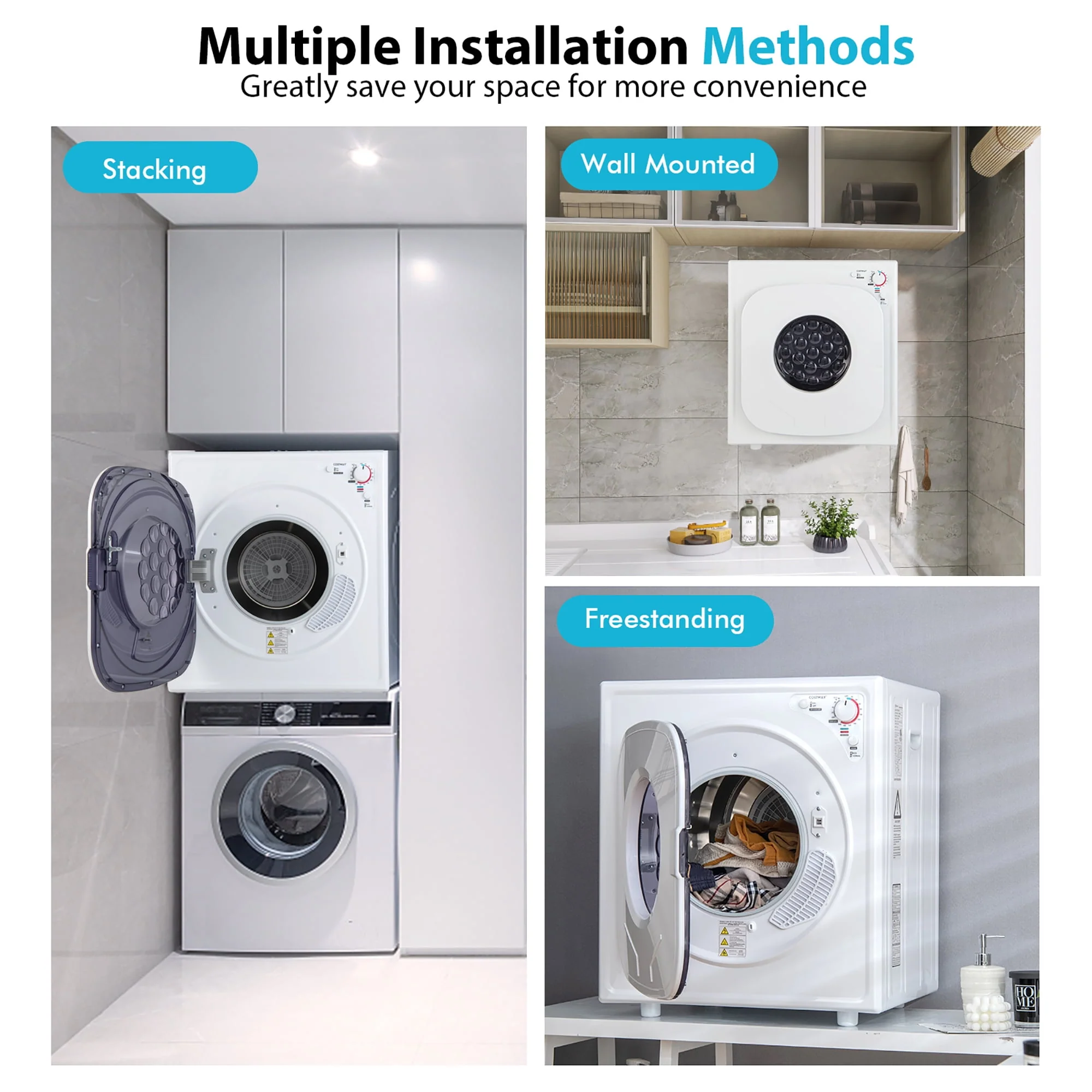 Costway 1500W Electric Tumble Compact Laundry Dryer Stainless Steel Tub 13.2 lbs