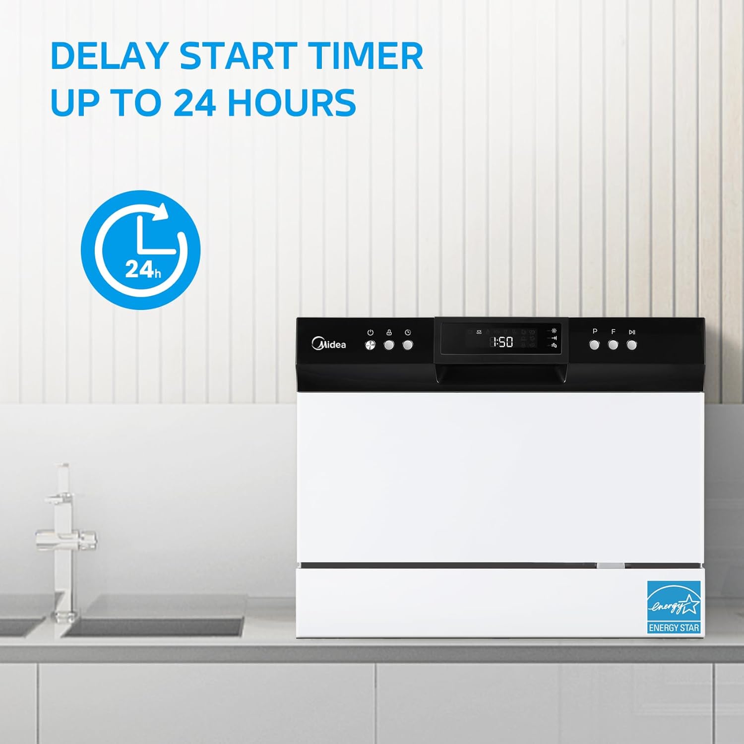Midea MDC22P1AWW Energy Star Portable Dishwasher, 6 Place Settings & 8 Washing Programs, Speed, Baby-Care, ECO& Glass, Dish Washer for Dorm