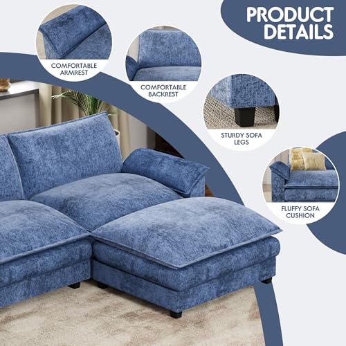 Homall 119" Modular Sectional Sofa, L Shaped Sofa Couch with Reversible Ottoman, DIY Combination Chenille Deep 3-Seat Cloud Couch for Living Room