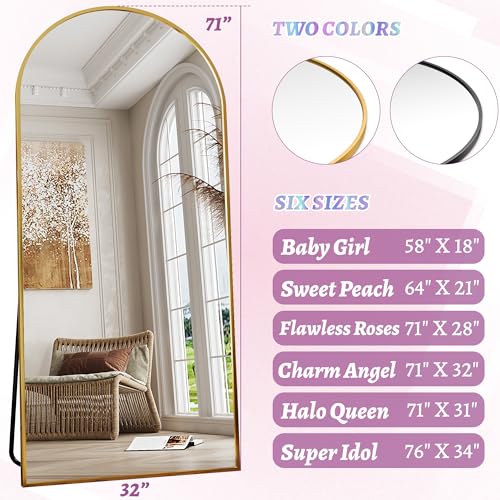 Full Length Mirror, 76"x34" Arched Floor Mirror Freestanding, Floor Standing Full Body Mirror with Stand for Bedroom