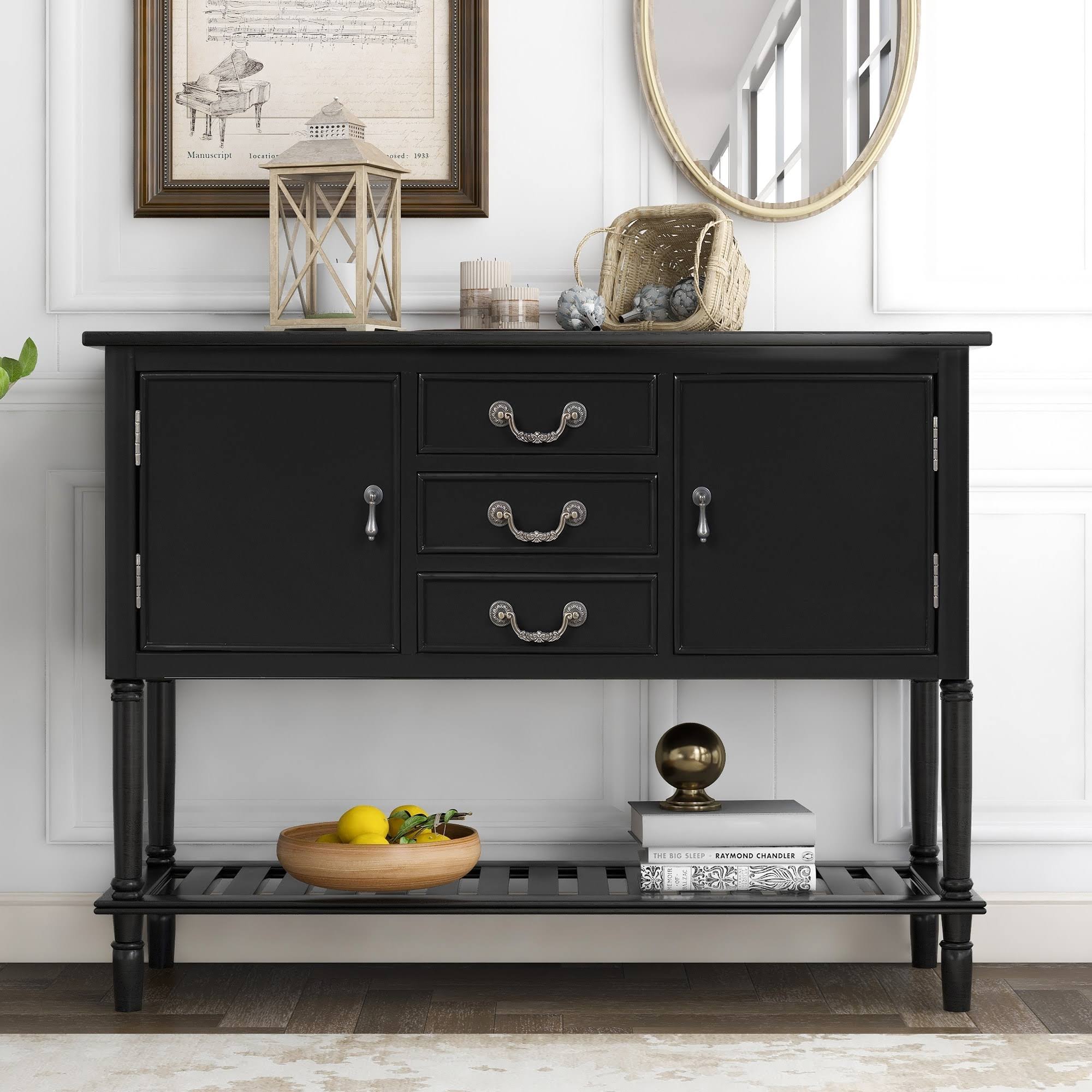 TiramisuBest Black 45-Inch Modern Solid Wood Console Table