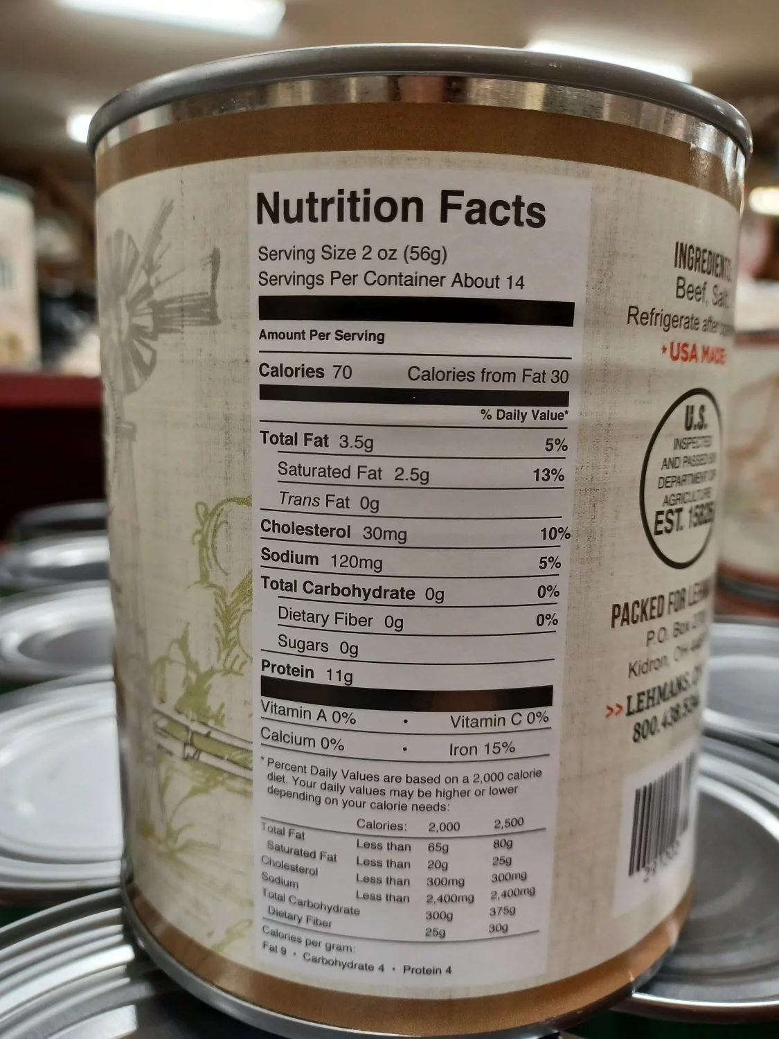 Lehman's All Natural USA Made Ready to Eat Canned Beef Meat, 28 oz Cans, Case of 12
