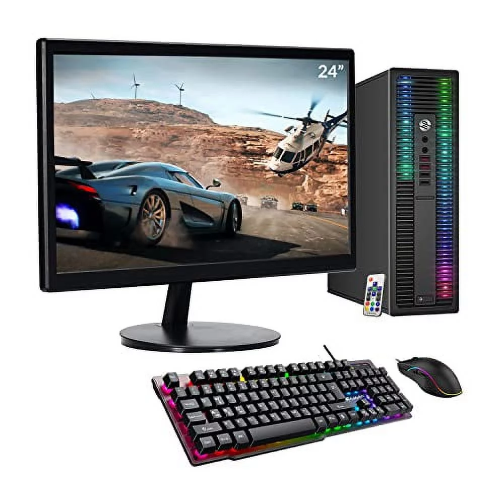 HP Custom Built RGB Lights PC with 24 Inch Monitor ProDesk Desktop Computer Intel Core i5 6500 Quad-Core Processor 16GB RAM 512GB SSD Win 10 Pro