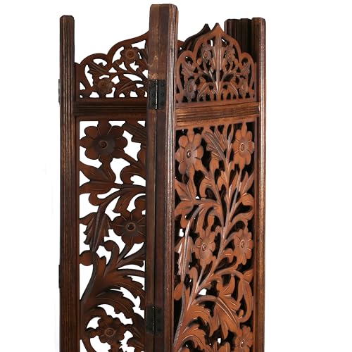 Lightnpro Wooden Room Divider - Handmade Foldable Partition Screen with Intricate Oval Carved Design Hinged