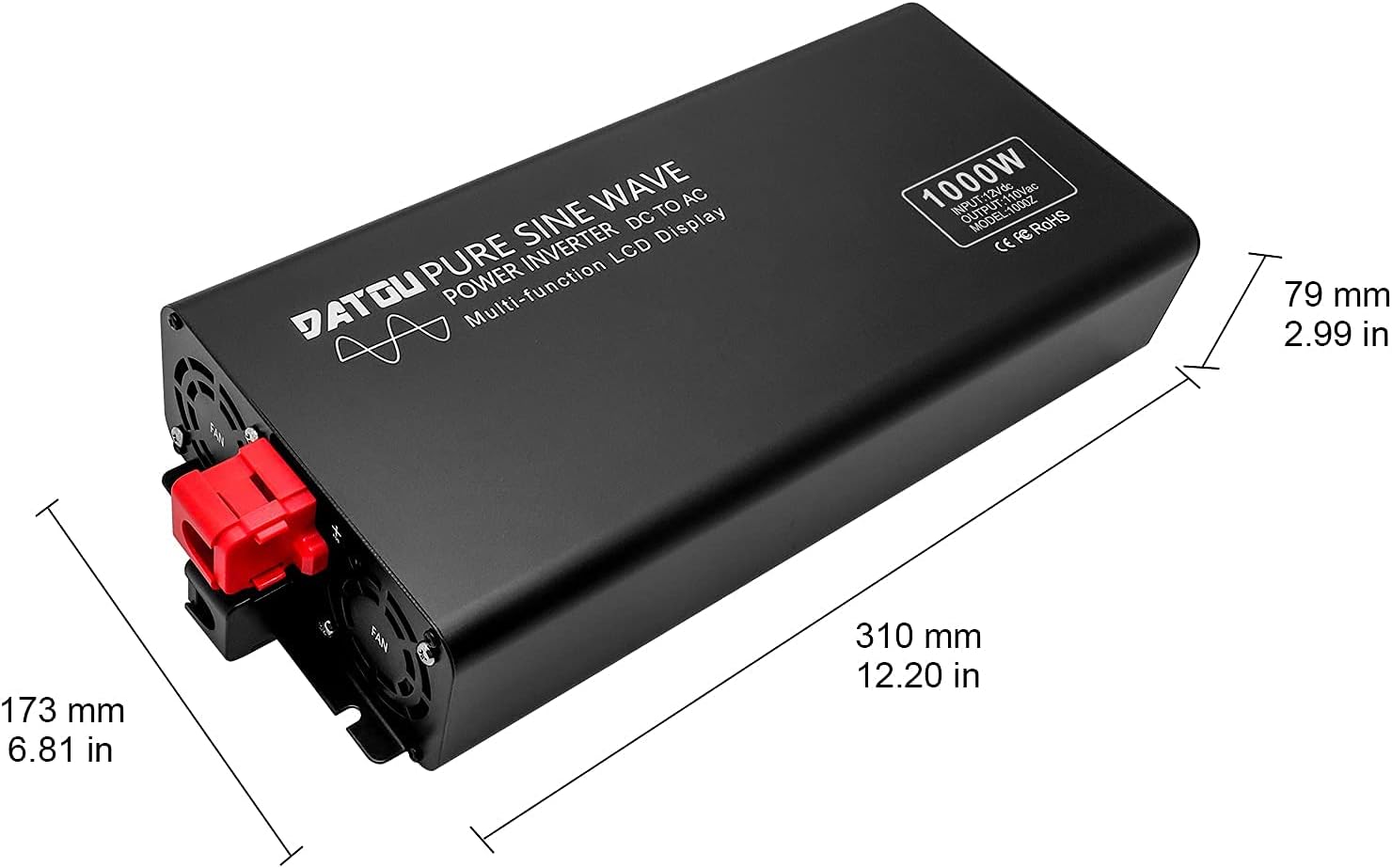 DATOUBOSS 3000W Power Inverter 6000W Peak Pure Sine Wave Inverter 12V DC to 110V AC with Dual AC Outlets & LED Display Car Converter(3000W 12-110V)