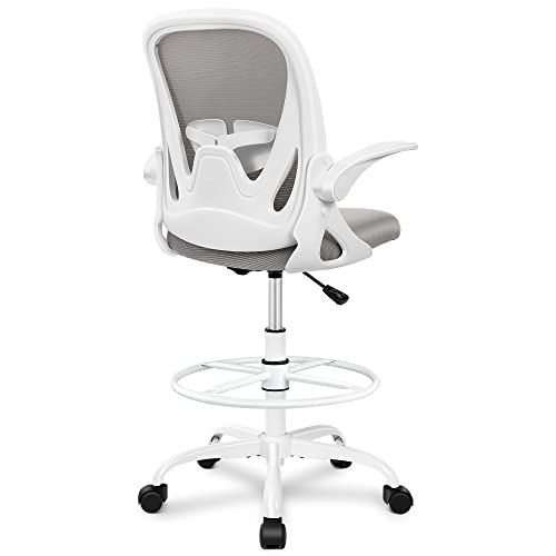 Primy Drafting Chair Tall Office Chair with Flip-up Armrests Executive Ergonomic Computer Standing Desk Chair with Lumbar Support and Adjustable