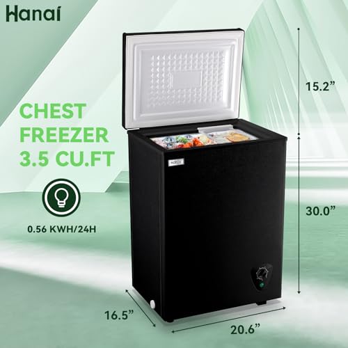 Chest Freezer Small Deep Freezers WANAI 3.5 Cubic Feet Mini Freezer White Free-Standing Top Door Freezer Removable Storage Basket Compact 7