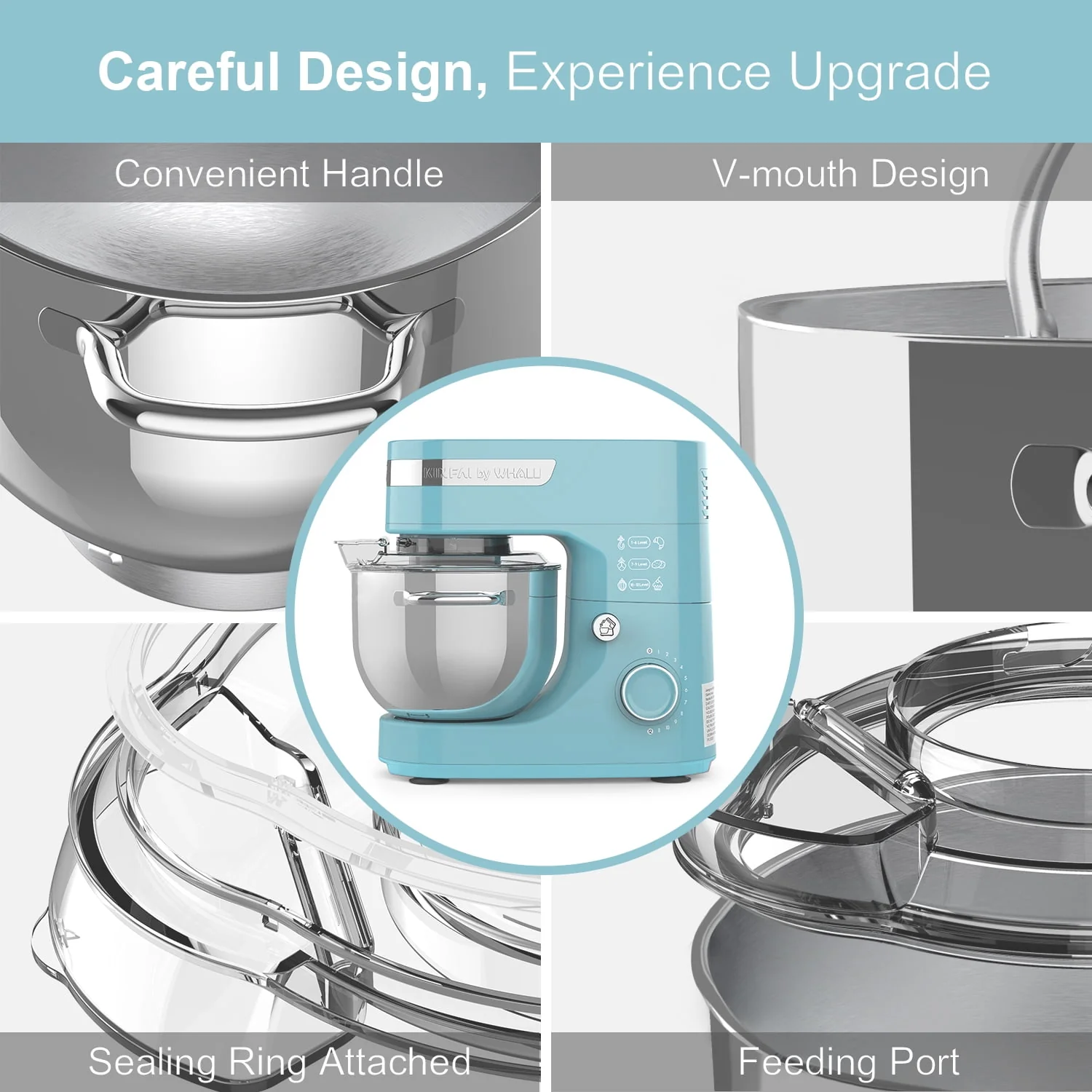 WHALL® Stand Mixer - 5.5Qt 12-Speed Tilt-Head Electric Kitchen Mixer with Dough Hook/Wire Whip/Beater, Stainless Steel Bowl (Blue)