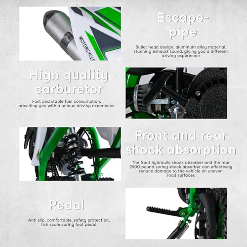 Kids Mini Dirt Bike, 2-Stroke 49cc Gas Motorcycle, Gas Power Motorbike Motocross with Off-Road Tires, Pocket Rocket Mini Pit Bike Trail Bike