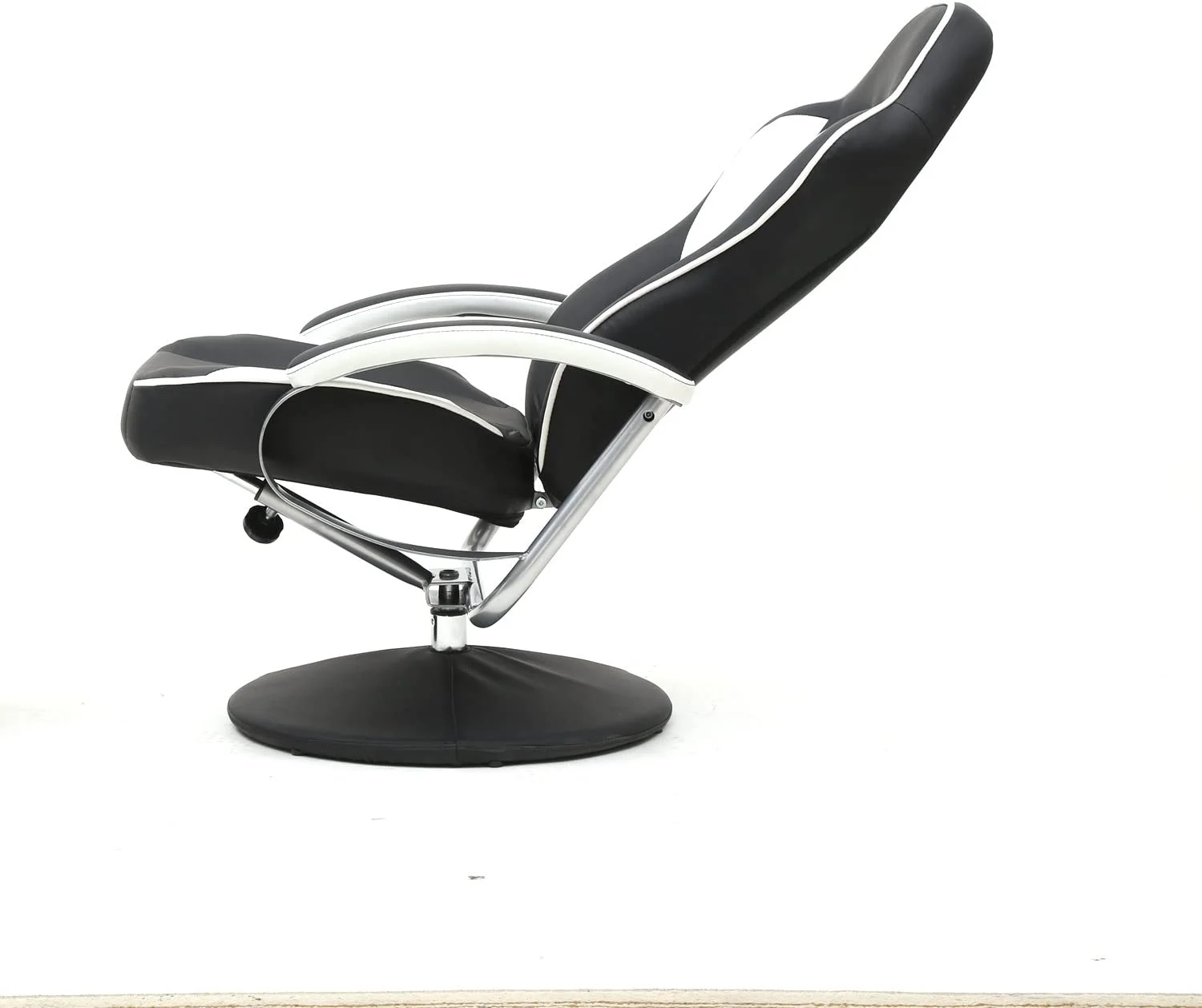 Black PU Racing Recliner Chair Set 360 Degree Swivel With Ottoman For Video Game Office Home Theater