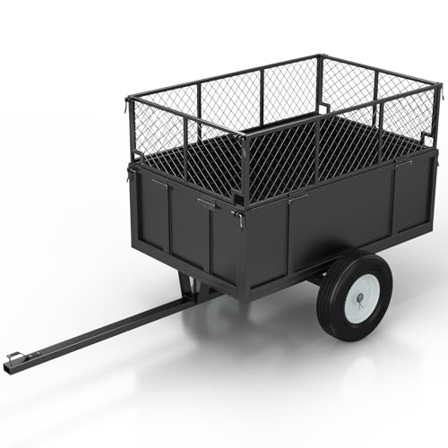 Heavy Duty 750 Lbs Utility Trailer – 17 Cu Ft ATV Dump Trailer with Removable Sides, Pneumatic Tires & Quick-Dump Pull-Behind Yard Cart for Tractors