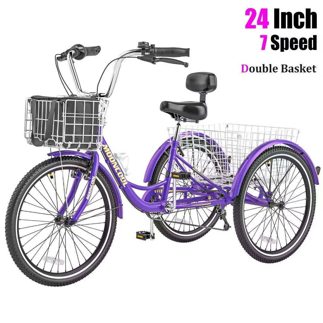 Docred Adult Tricycle 7 Speed 24 Inch Three Wheel Bike Cruiser Trike for Men/Women/Seniors