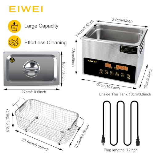 3L Ultrasonic Cleaner Dual-Frequency Professional Digital Stainless Steel Cleaning Machine with Heater Timer for Carburetor, Parts, Circuit Board