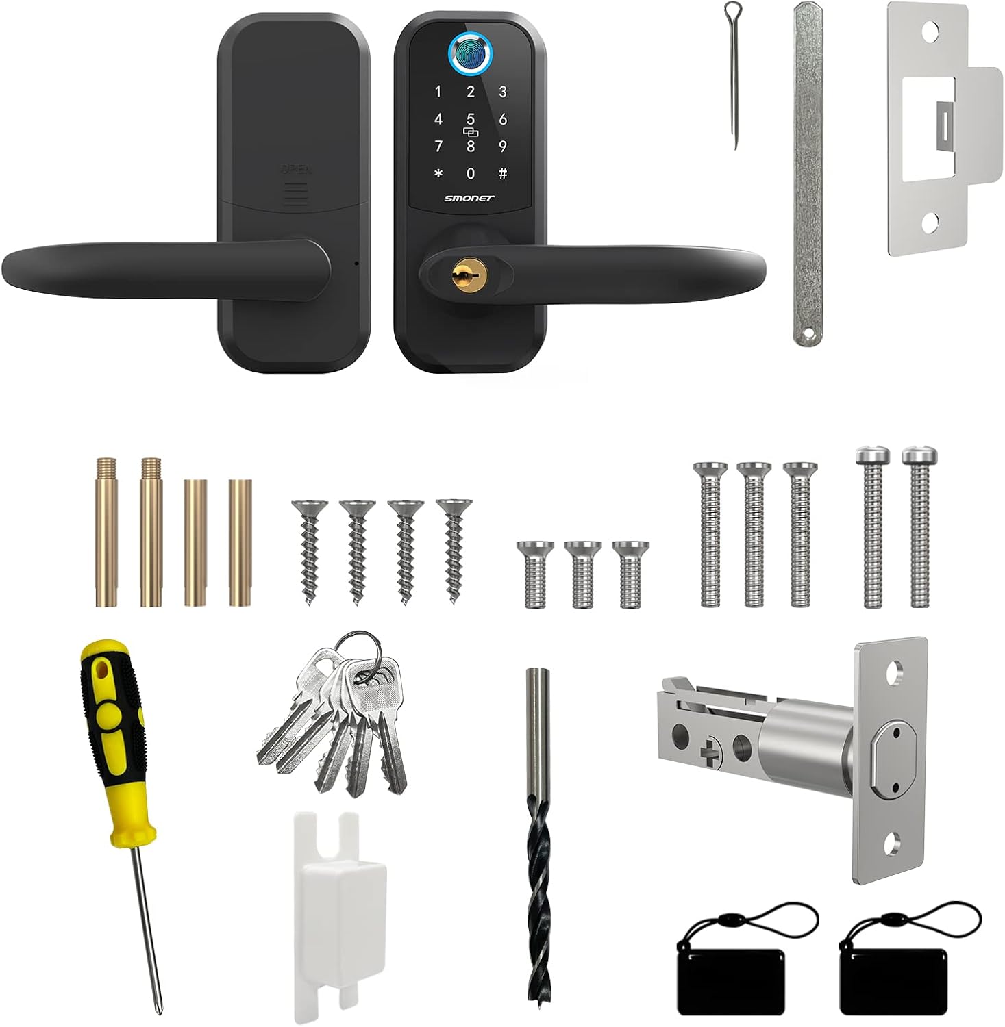 Smart Lock,SMONET Fingerprint Door Lock with Reversible Handle,Keyless Entry Bluetooth Deadbolt Lock ,Free APP,IC Card,Anti-peep Code,Work with Alexa