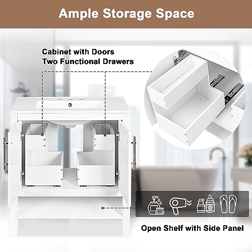 P PURLOVE 30" Bathroom Vanity with Sink,Modern Bathroom Combo Set,Bathroom Vanity Cabinet 30 inch with Door and Drawers