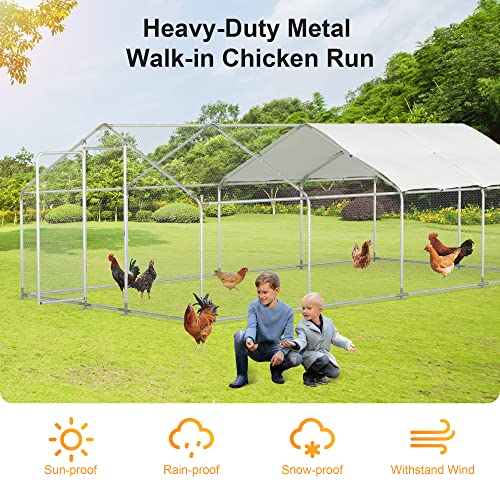 Morngardo Chicken Coop Large Metal Run for 40 Chickens Walk in Yard Poultry Cage Hen House with Waterproof Cover (193.75 Square Feet)
