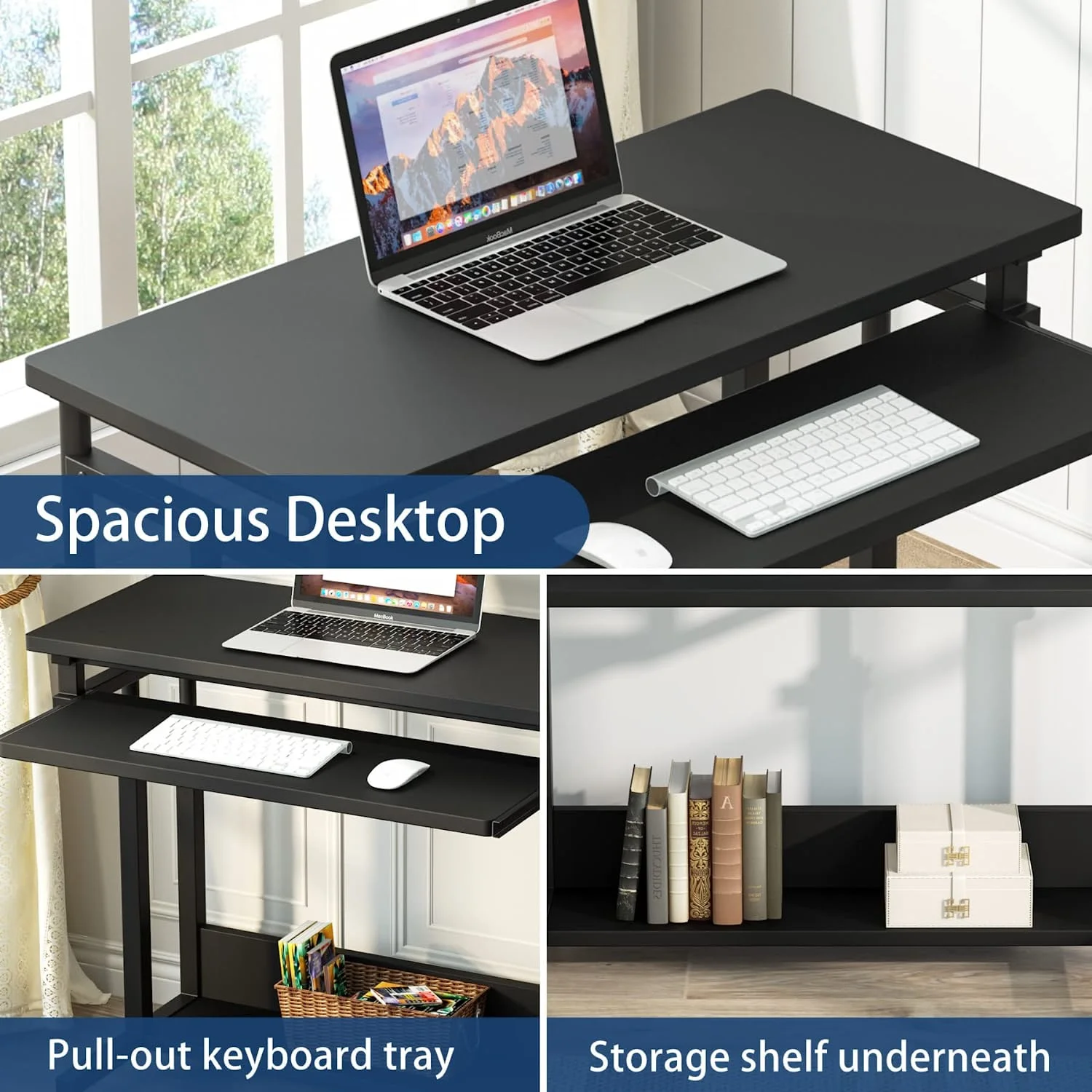 Tribesigns Height Adjustable Computer Desk Sofa Bed Table, Small Rolling Laptop Cart with Keyboard Tray, Black