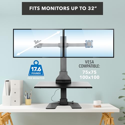 Mount-It! Electric Standing Desk Converter - Motorized Sit-Stand Desk Riser with Monitor Mount