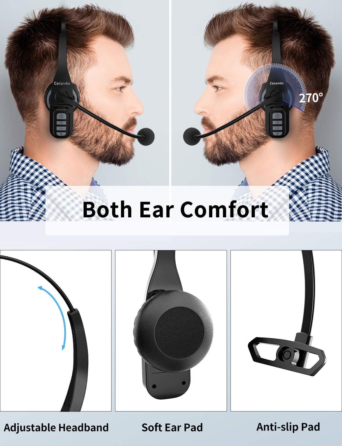 Trucker Bluetooth Headset 5.0 with Microphone Noise Cancelling Wireless Phone Headset 22Hrs Talktime Mute Button for Cell Phones Laptop Office Home