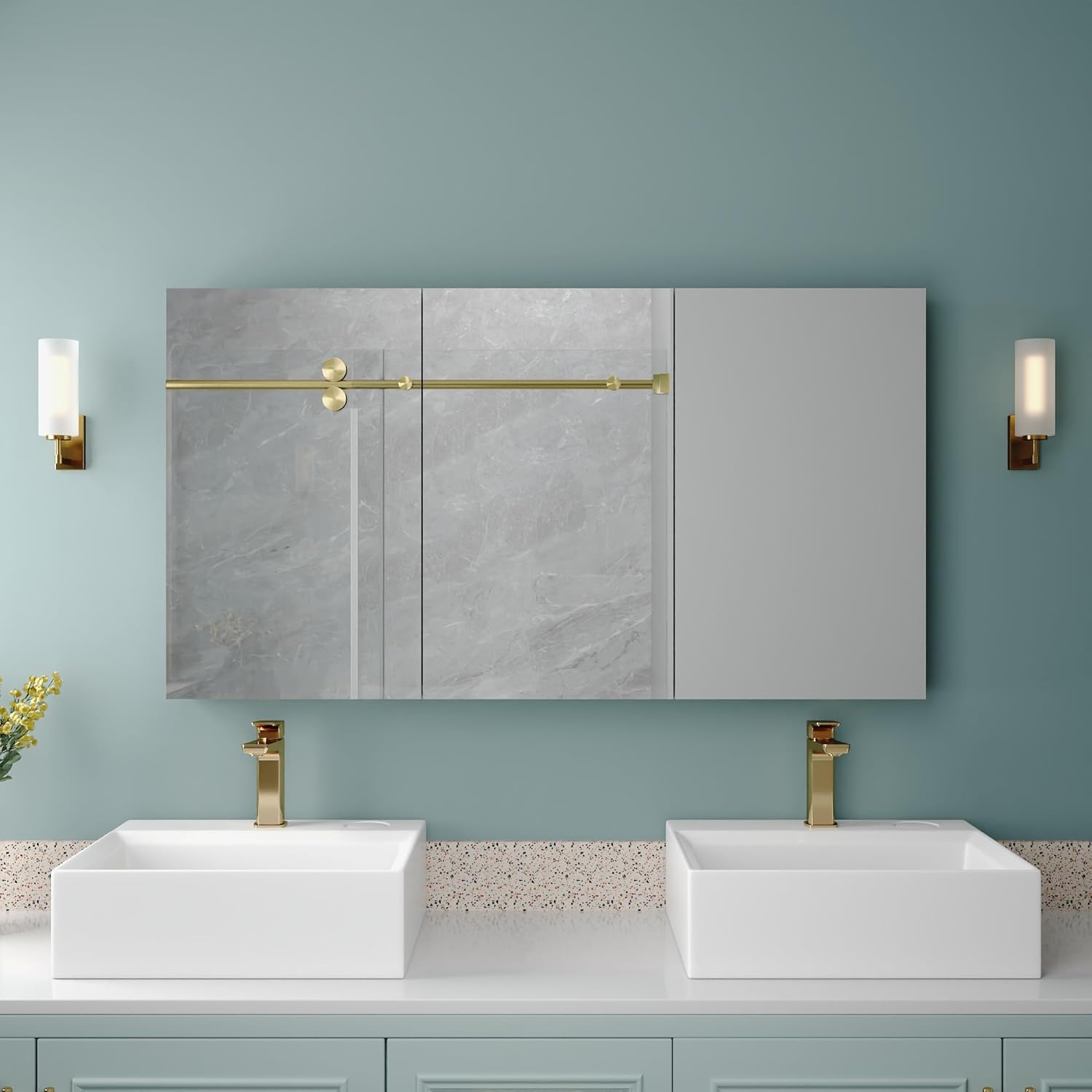 48 inch Medicine Cabinet with Mirror, DeerValley Aluminum 3 Door Mirrored Medicine Cabinet