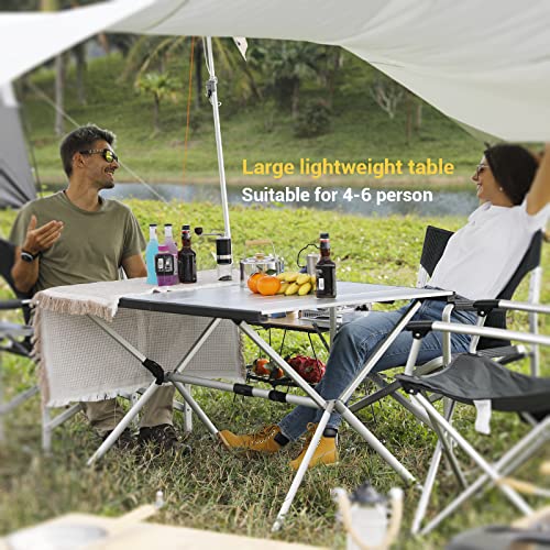 KingCamp Camping Table Folding Portable Table Aluminum Roll Up Lightweight Foldable Large Camp Table for Indoor Outdoor Picnic Backyard, 53.5"X27.5"