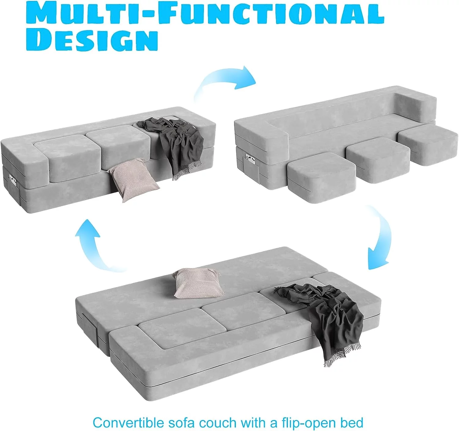 Kids Couch with 3 Ottomans, Wanan Toddler Couch for Playroom Bedroom, 5 in 1 Modular Kids Couch Fold out Sofa Kids Floor Sofa for Toddler and Baby