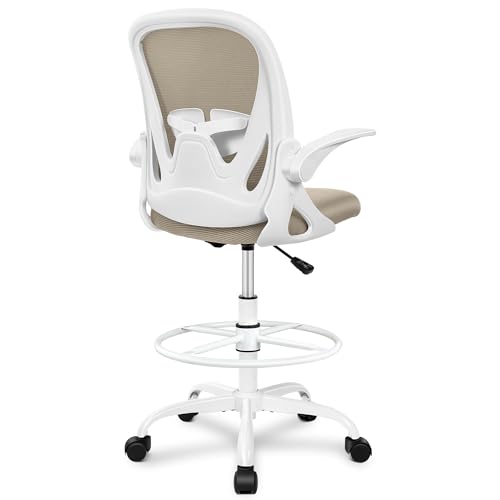 Primy Drafting Chair Tall Office Chair with Flip-up Armrests Executive Ergonomic Computer Standing Desk Chair with Lumbar Support and Adjustable