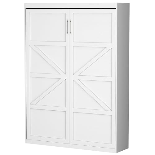 ROOMTEC Twin Size Murphy Wall Bed, White, Space-Saving Furniture Bed Frame for Bed Room,Guest Room,Home Office
