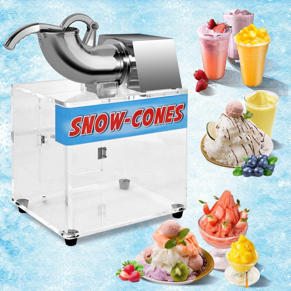 Costzon Commercial Snow Cone Machine, 440lbs/H Stainless Steel Ice Shaver with Dual Blades, 110V Electric Snow Cone Maker