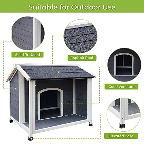 Outdoor Wooden Dog House,Waterproof Kennel with Deck and Sloped Roof,High Stability Pet Dog Cage for Small/Medium Puppy
