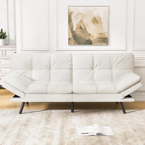 Faux Leather Futon Sofa Bed,Convertible Futon Couch,Memory Foam Loveseat Sleeper Sofa,Small Splitback Modern Folding Couch for Living Room,Office